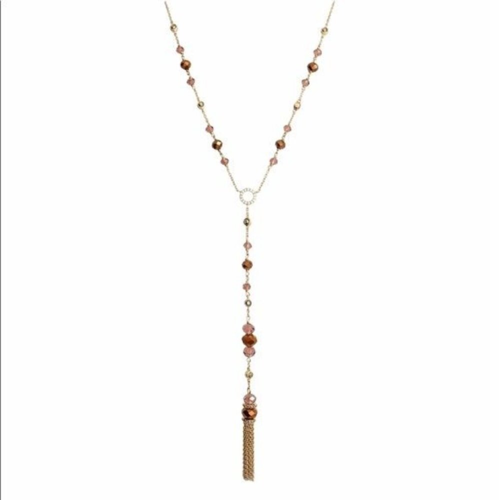 Judith Jack Beaded Tassel Y Necklace Rose Gold NWOT